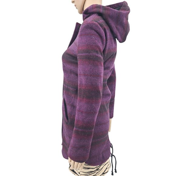 Levi's XS Women's Hooded Wool Blend Striped Coat Purple/Black - Picture 2 of 11